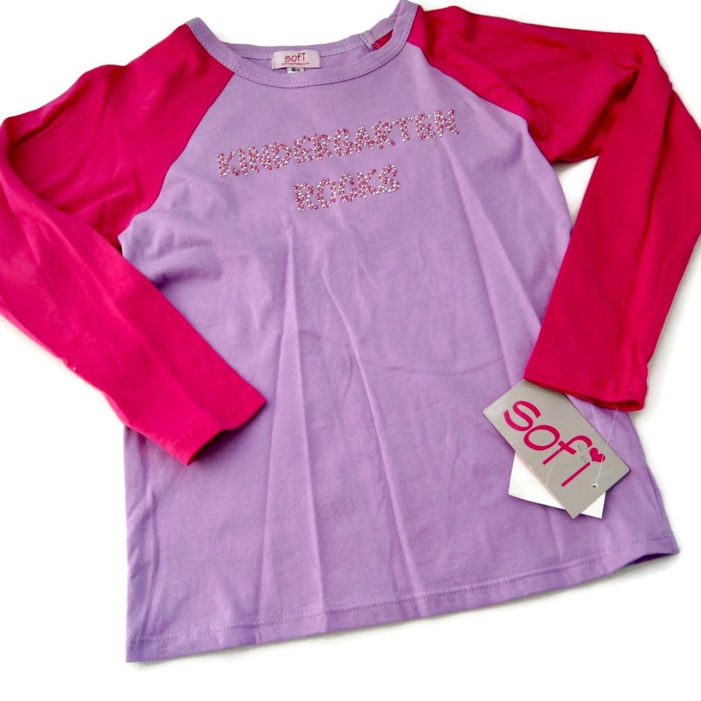 Sofi Raglan Shirt Girls Kids Kindergarten Rocks T-Shirt Lilac Fuchsia 6X